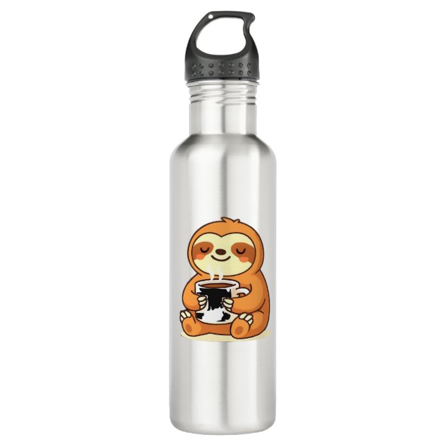 Cute Sloth Relaxing with Hot Coffee Premium T-Shir 710 Ml Water Bottle (Front)