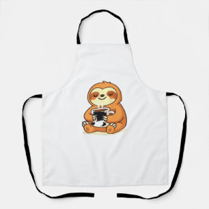 Cute Sloth Relaxing with Hot Coffee Premium T-Shir Apron