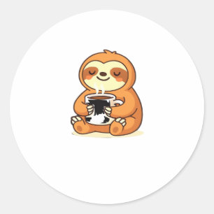 Cute Sloth Relaxing with Hot Coffee Premium T-Shir Classic Round Sticker