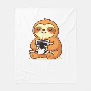 Cute Sloth Relaxing with Hot Coffee Premium T-Shir Fleece Blanket