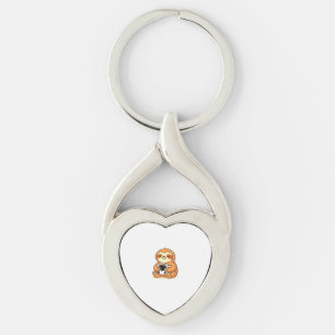 Cute Sloth Relaxing with Hot Coffee Premium T-Shir Keychain