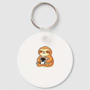 Cute Sloth Relaxing with Hot Coffee Premium T-Shir Keychain