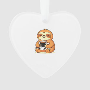 Cute Sloth Relaxing with Hot Coffee Premium T-Shir Ornament