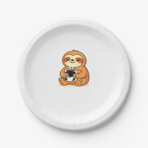 Cute Sloth Relaxing with Hot Coffee Premium T-Shir Paper Plate