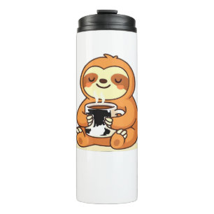 Cute Sloth Relaxing with Hot Coffee Premium T-Shir Thermal Tumbler