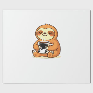 Cute Sloth Relaxing with Hot Coffee Premium T-Shir Wrapping Paper