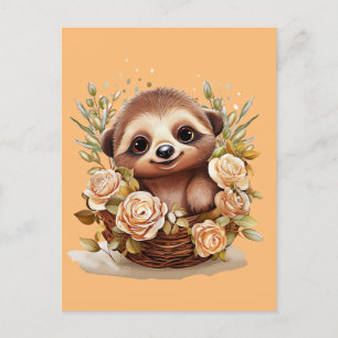 Cute sloth resting holiday postcard