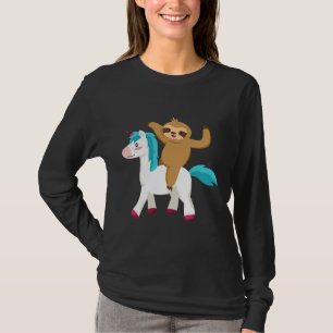 Cute Sloth Rides Unicorn Magic Animal Fitted Scoop T-Shirt