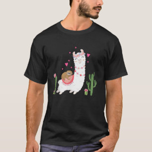 Cute Sloth Riding Llama Shirt Heart Valentines Day