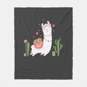 Cute Sloth Riding Llama Shirt Heart Valentines Day Fleece Blanket