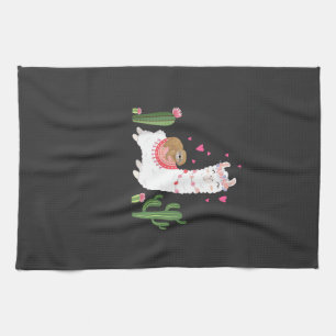 Cute Sloth Riding Llama Shirt Heart Valentines Day Kitchen Towel