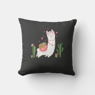Cute Sloth Riding Llama Shirt Heart Valentines Day Throw Pillow