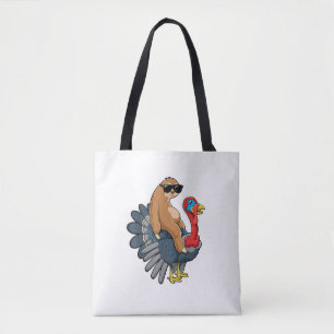 Cute Sloth Riding Turkey Funny Thanksgiving Humour Tote Bag