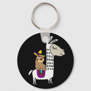 Cute Sloth Riding White Llama Keychain