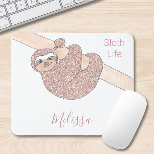 Cute Sloth Rose Gold Glitter Custom Mouse Pad