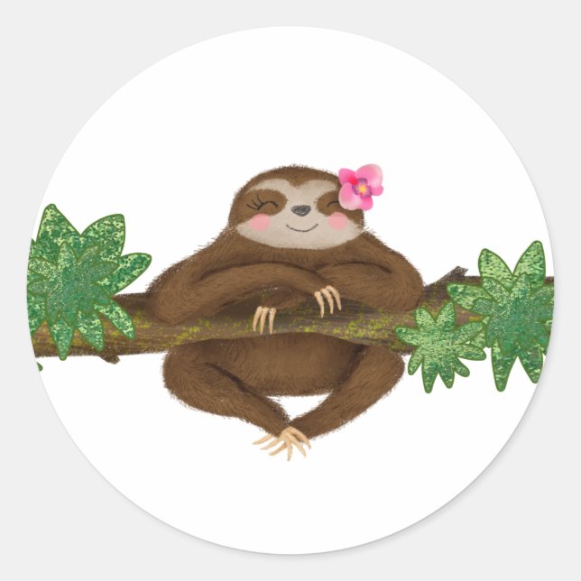 Cute sloth round stickers (Front)