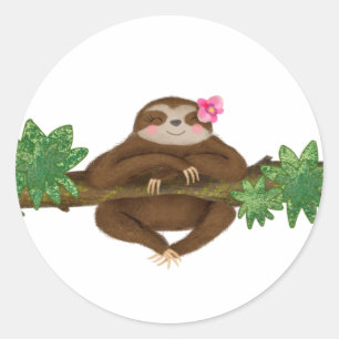 Cute sloth round stickers