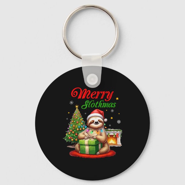 Cute Sloth Santa Christmas Merry Slothmas Slo Ho H Keychain (Front)