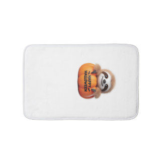 Cute Sloth sitting in a Pumpkin. Text Happy Hallow Bath Mat