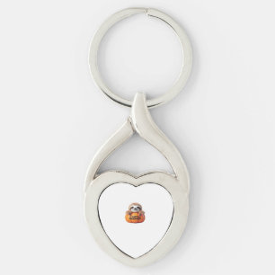 Cute Sloth sitting in a Pumpkin. Text Happy Hallow Keychain