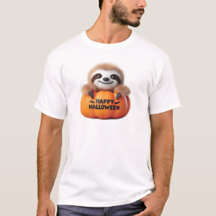 Cute Sloth sitting in a Pumpkin. Text Happy Hallow T-Shirt