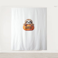 Cute Sloth sitting in a Pumpkin. Text Happy Hallow