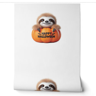 Cute Sloth sitting in a Pumpkin. Text Happy Hallow Wallpaper
