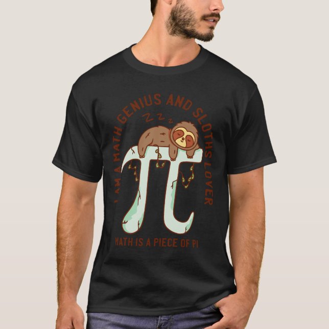 Cute Sloth Sleep On 3 14 Pi Number Symbol Math Sci T-Shirt (Front)