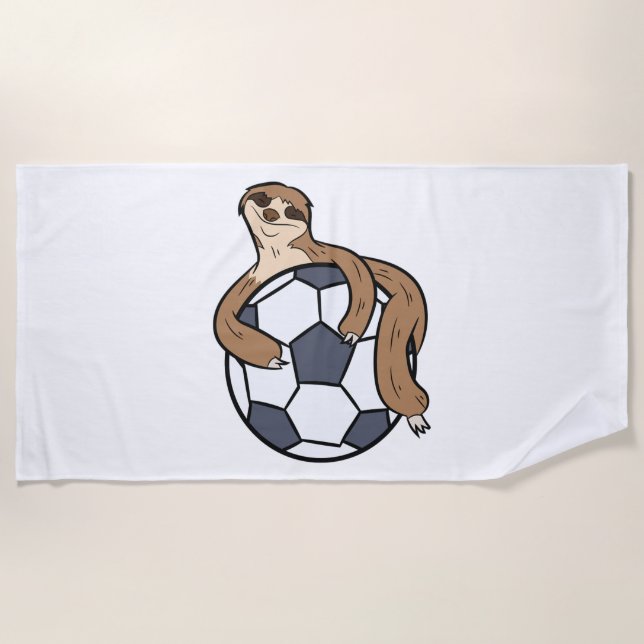 Cute Sloth Soccer Kids Lazy Sloth With Soccer Ball Beach Towel (Front)