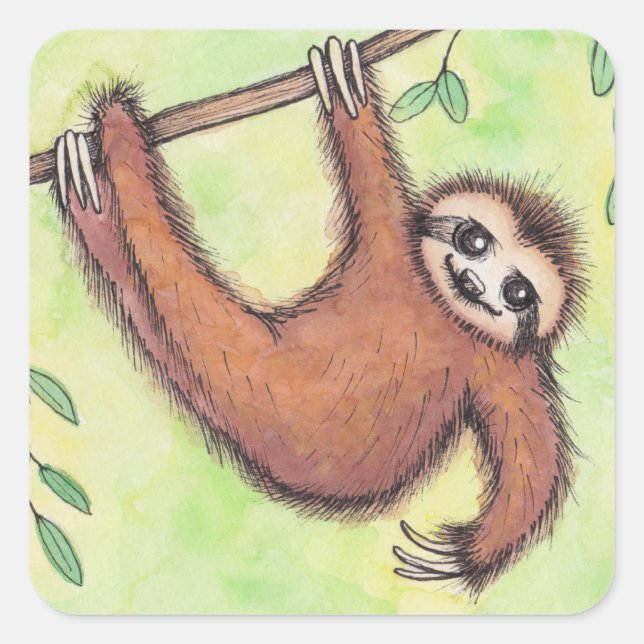 Cute Sloth Square Sticker (Front)