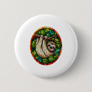 Cute Sloth Stained Glass Ornament 2 Inch Round Button