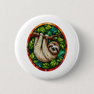 Cute Sloth Stained Glass Ornament 2 Inch Round Button