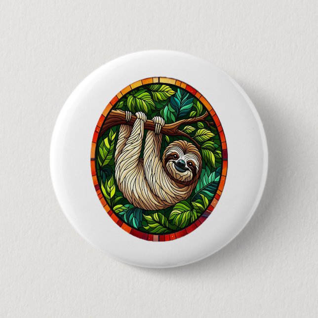 Cute Sloth Stained Glass Ornament 2 Inch Round Button (Front)