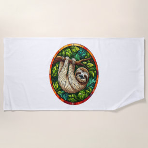 Cute Sloth Stained Glass Ornament Beach Towel