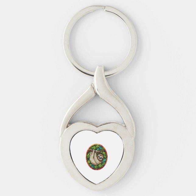 Cute Sloth Stained Glass Ornament Keychain (Front)