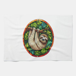 Cute Sloth Stained Glass Ornament Kitchen Towel
