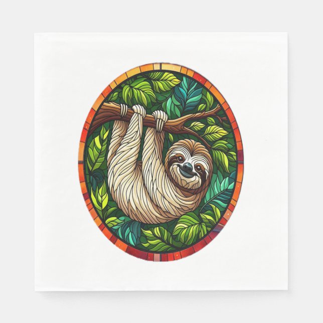 Cute Sloth Stained Glass Ornament Napkin (Front)