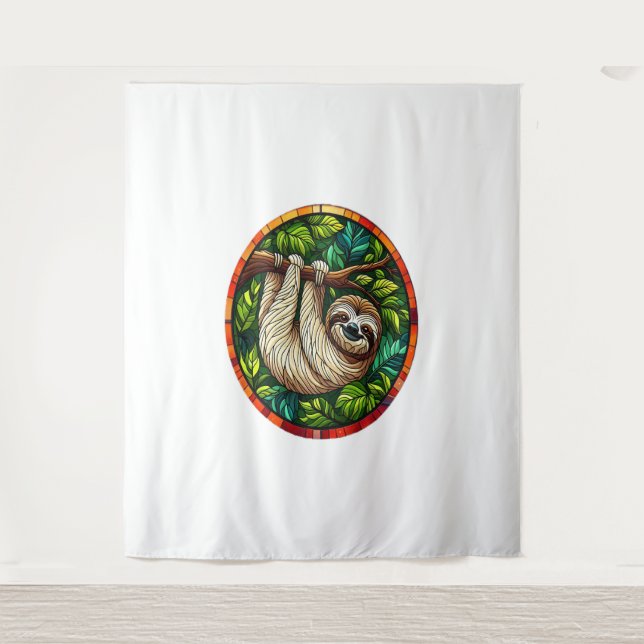 Cute Sloth Stained Glass Ornament Tapestry (Front)
