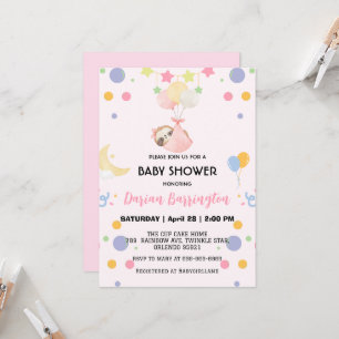 Cute Sloth star balloon baby shower party girls Invitation