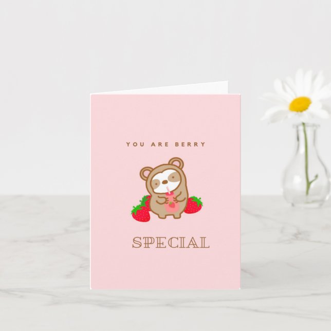 Cute Sloth Strawberry Milk Card (Small Plant)