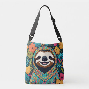 Cute sloth surrounded by flowers crossbody bag