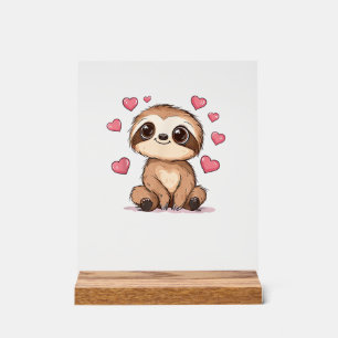 Cute Sloth Surrounded By Hearts Love T-Shirt Acrylic Sign