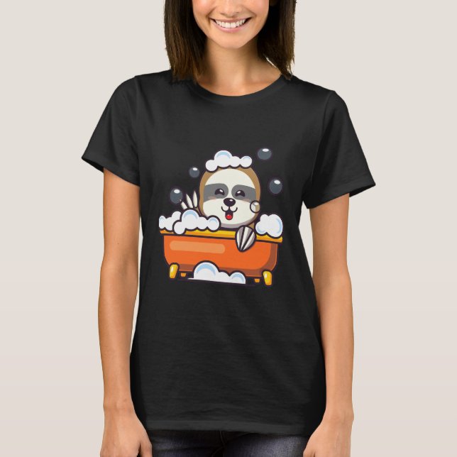 Cute Sloth Taking Bubble Bath In Bathtub T-Shirt (Front)