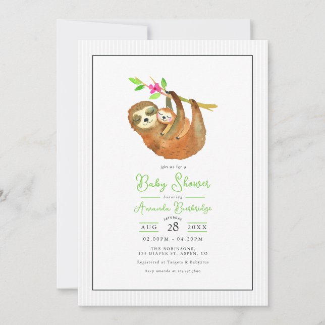 Cute Sloth Themed Baby Shower Invitation (Front)