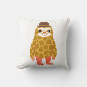 Cute Sloth Throw Pillow Brown Bowler Hat Giraffe S