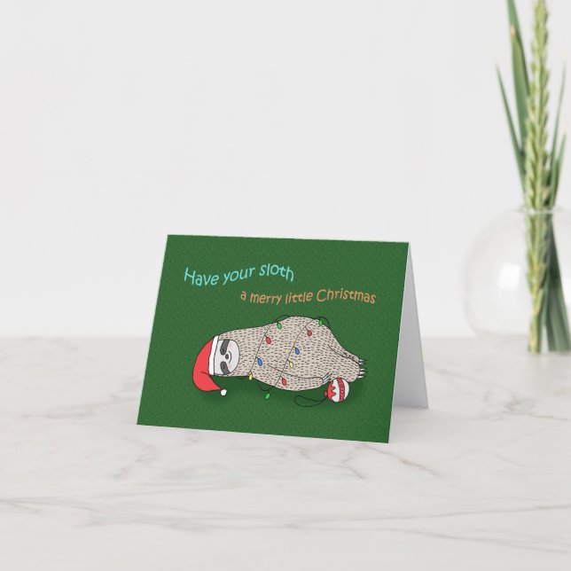 Cute Sloth tired Napping Funny Christmas Holiday Card (Front)