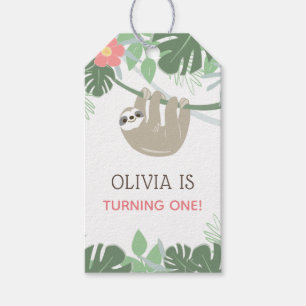 Cute Sloth Tropical Birthday Tag