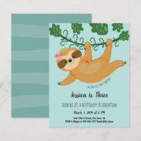 Cute Sloth Tropical Girly Birthday Party