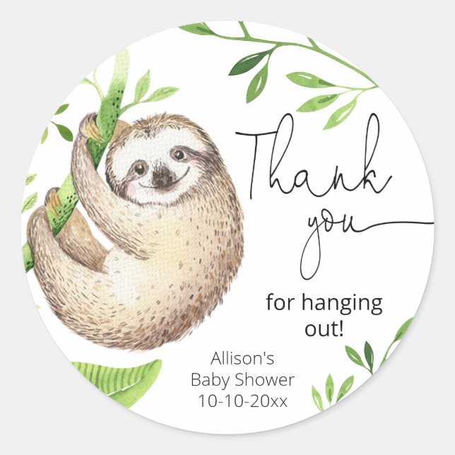 Cute sloth tropical greenery green leaves classic round sticker (Front)