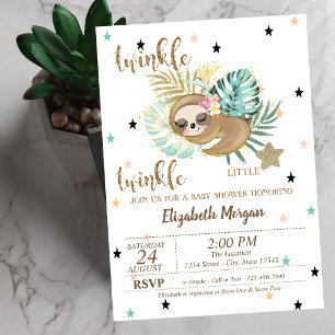 Cute Sloth Twinkle Little Star Baby Shower Invitation
